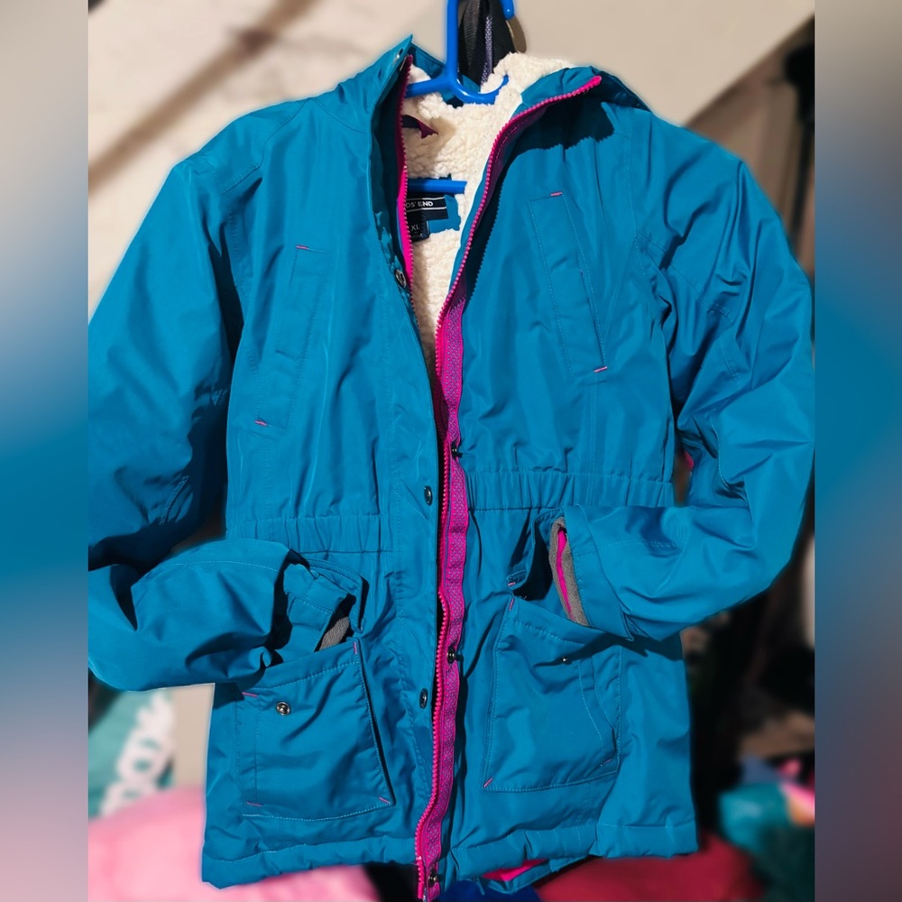 Girls Lands' End Teal Jacket with Cream Fleece Lining